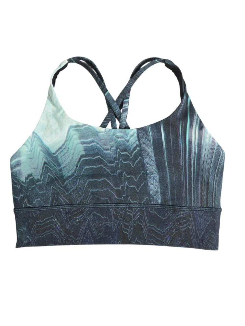 Lululemon Womens Energy Bra Sz 6 Teal Black Digital Print Earth Day Sz 6